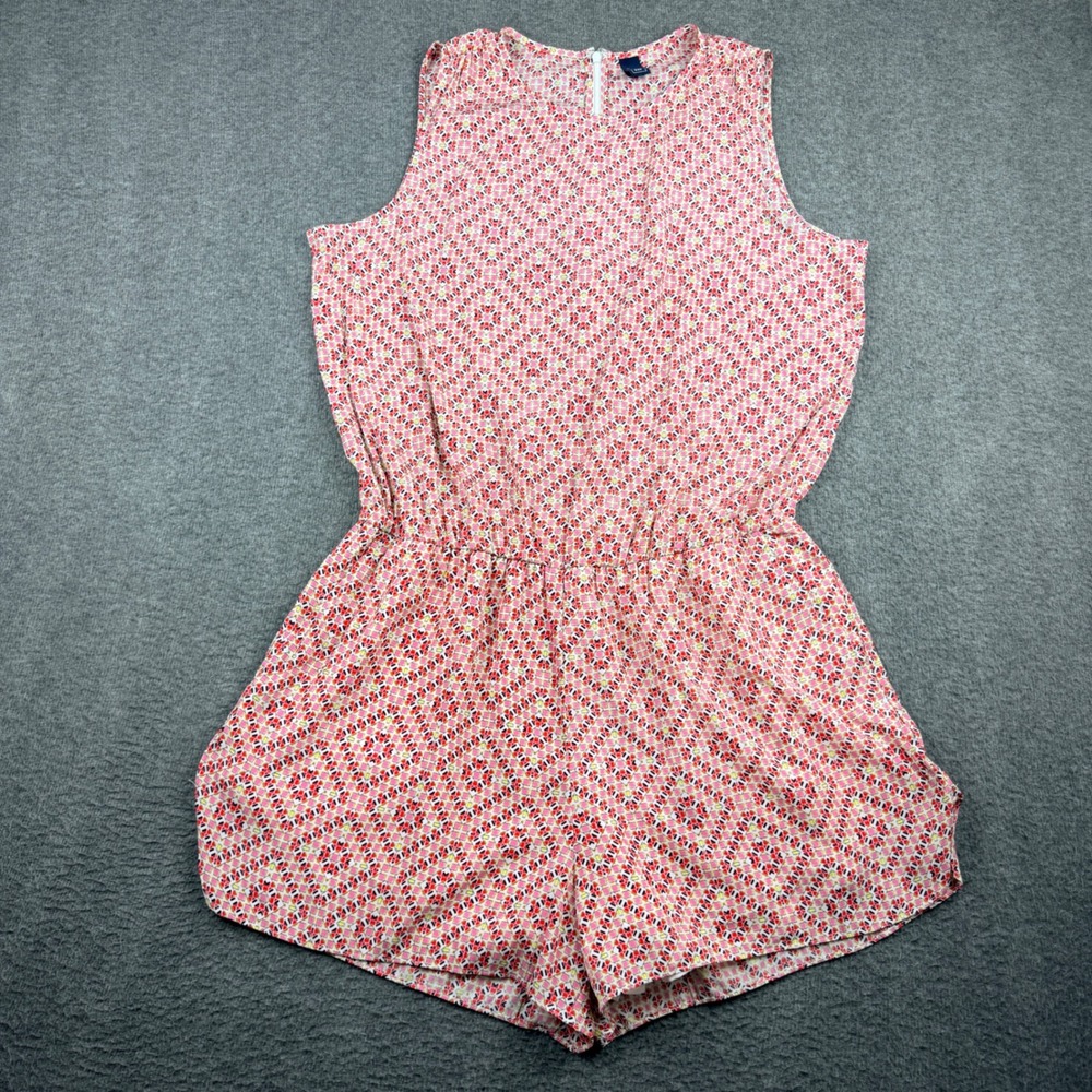 Gap Womens Sleeveless Romper XL Pink Red Geometric Mosaic Print Elastic Waist